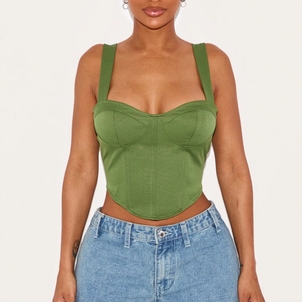 PRETTY LITTLE THING - Shape Khaki Corset Crop Top Olive Green